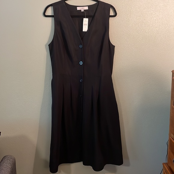 Loft Black Belted Sundress Size 12 - Picture 2 of 4
